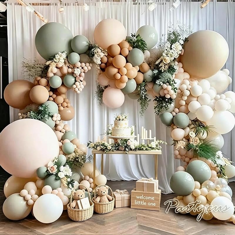 Guirnalda globos color verde polvoriento doble relleno arco