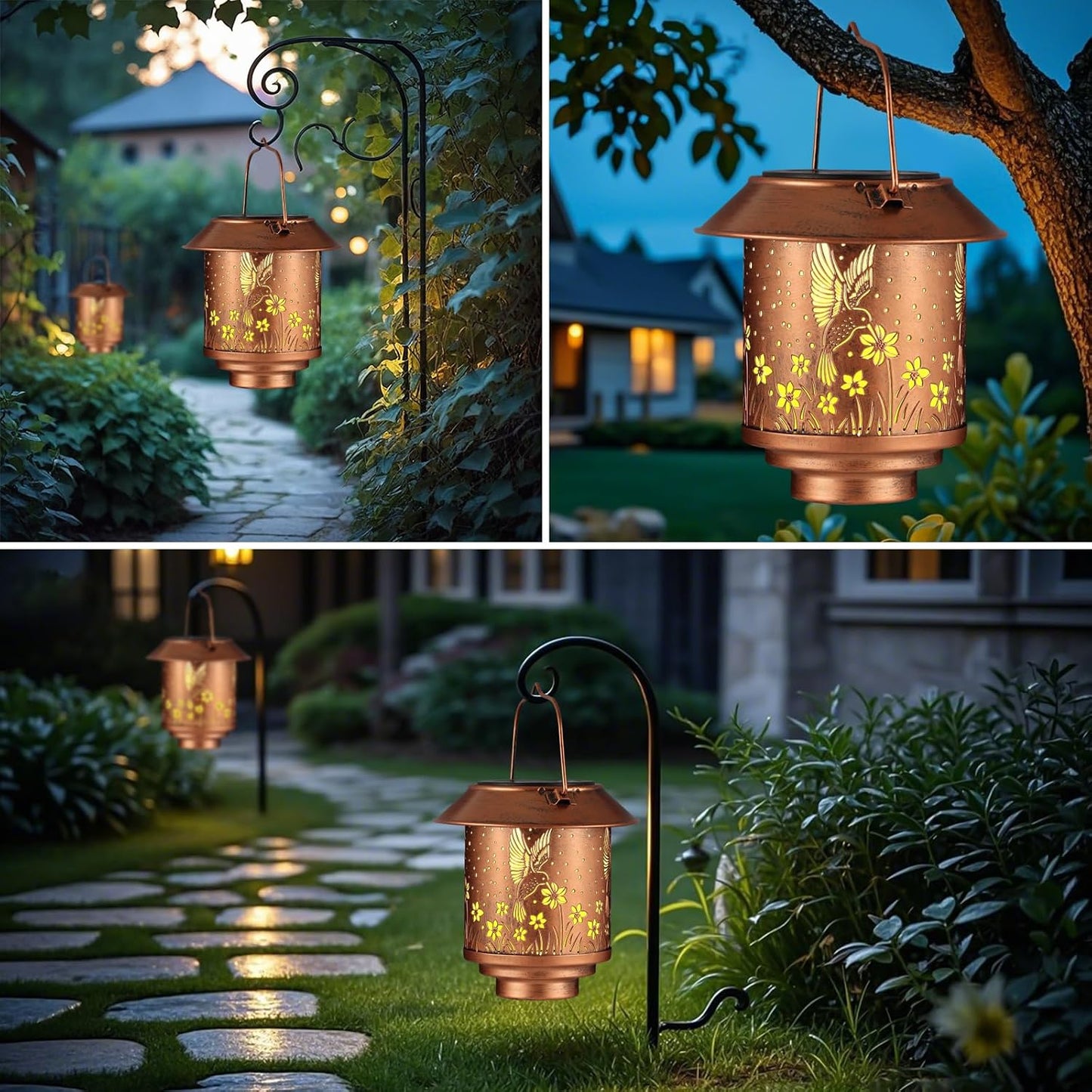 Linterna solar colibrí metal jardín 2uds