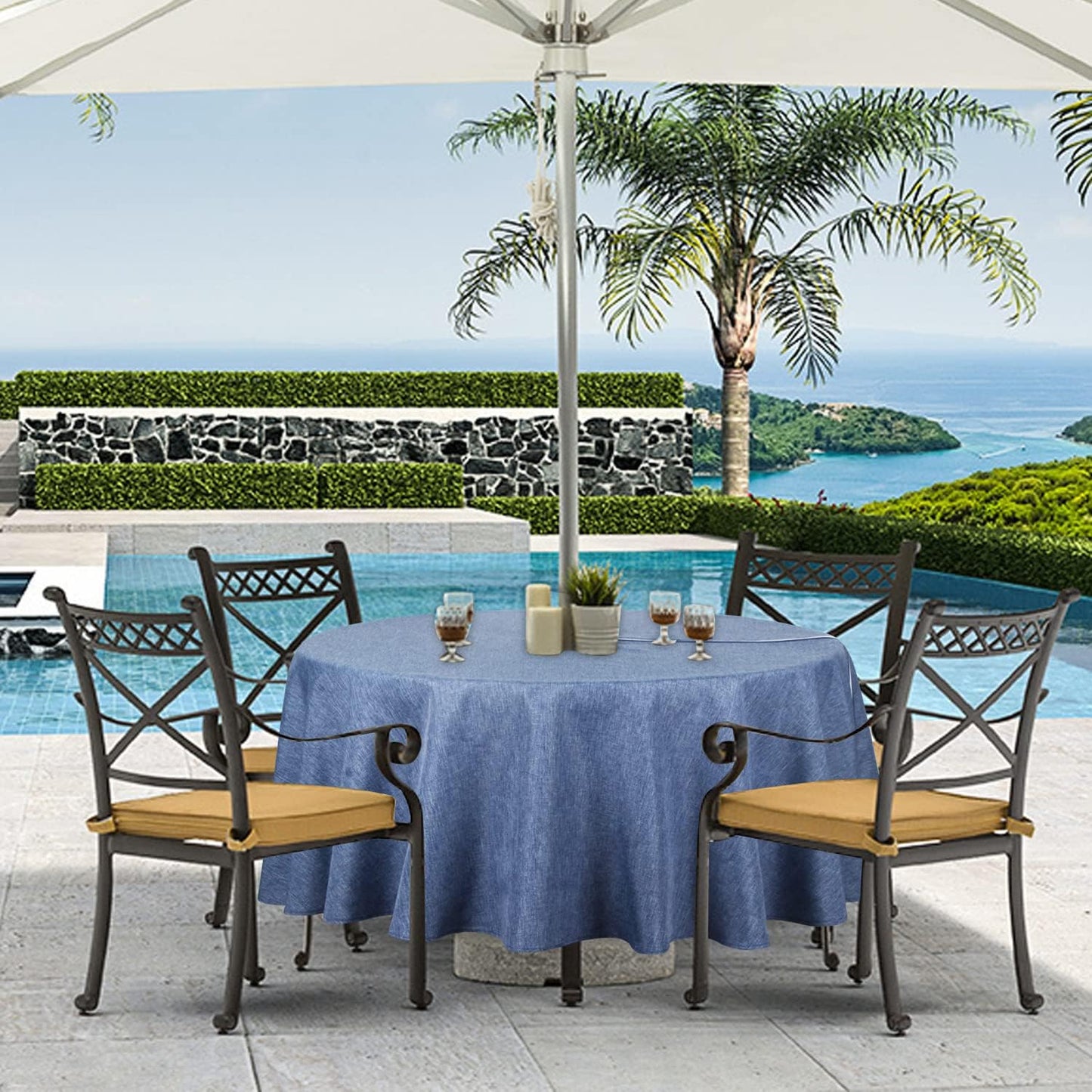 Mantel exterior poliéster impermeable 70pulg azul