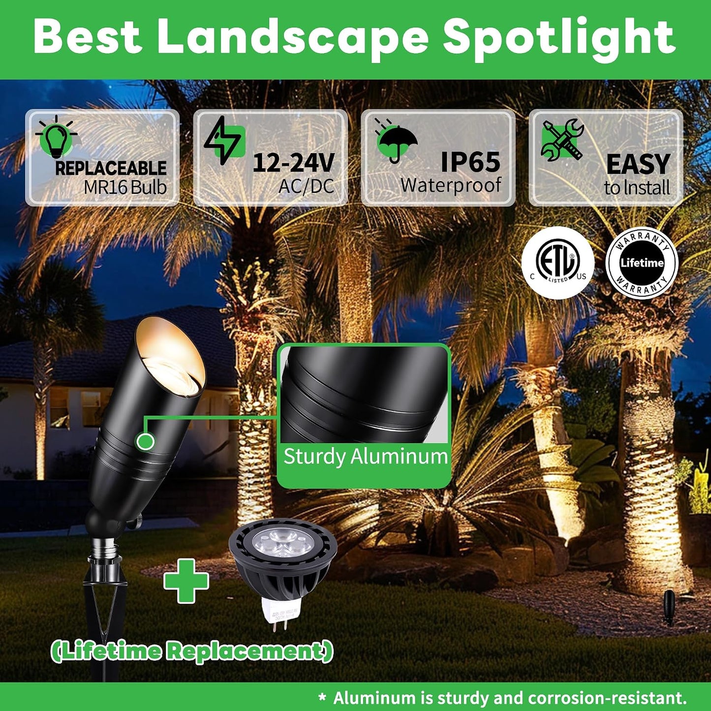 Focos LED negras 12V aluminio impermeable para árbol jardín