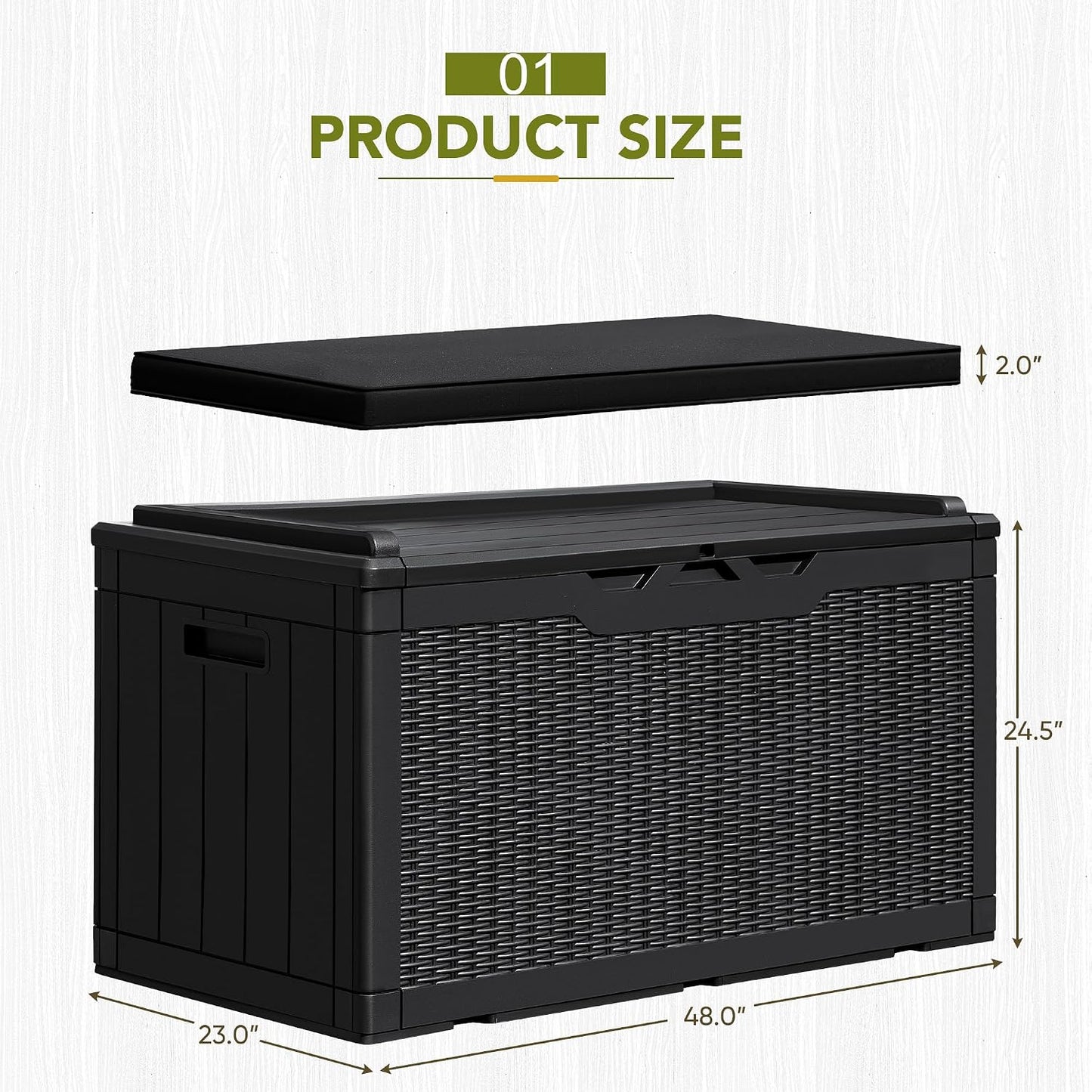 Caja resina 100gal con cojín al aire libre resistente
