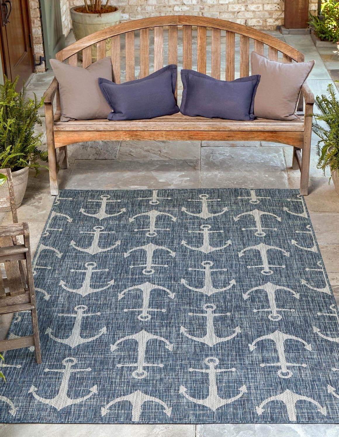 Alfombra rectangular Outdoor Coastal 2x2x3x1pulg azul/marfil