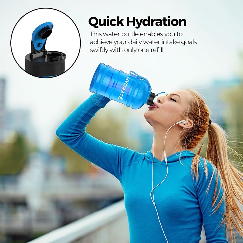 Botella agua 2.2L sin BPA tapa abatible color azul