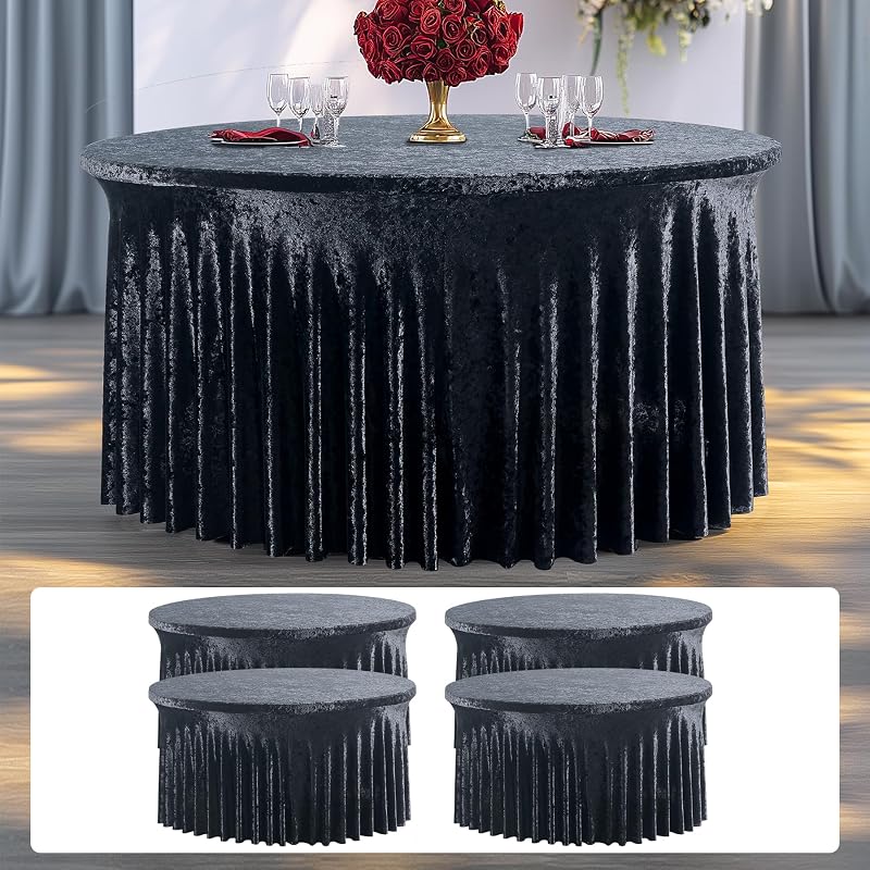 4 Pzas Manteles Redondos 60pulg Velour Encaje Boda