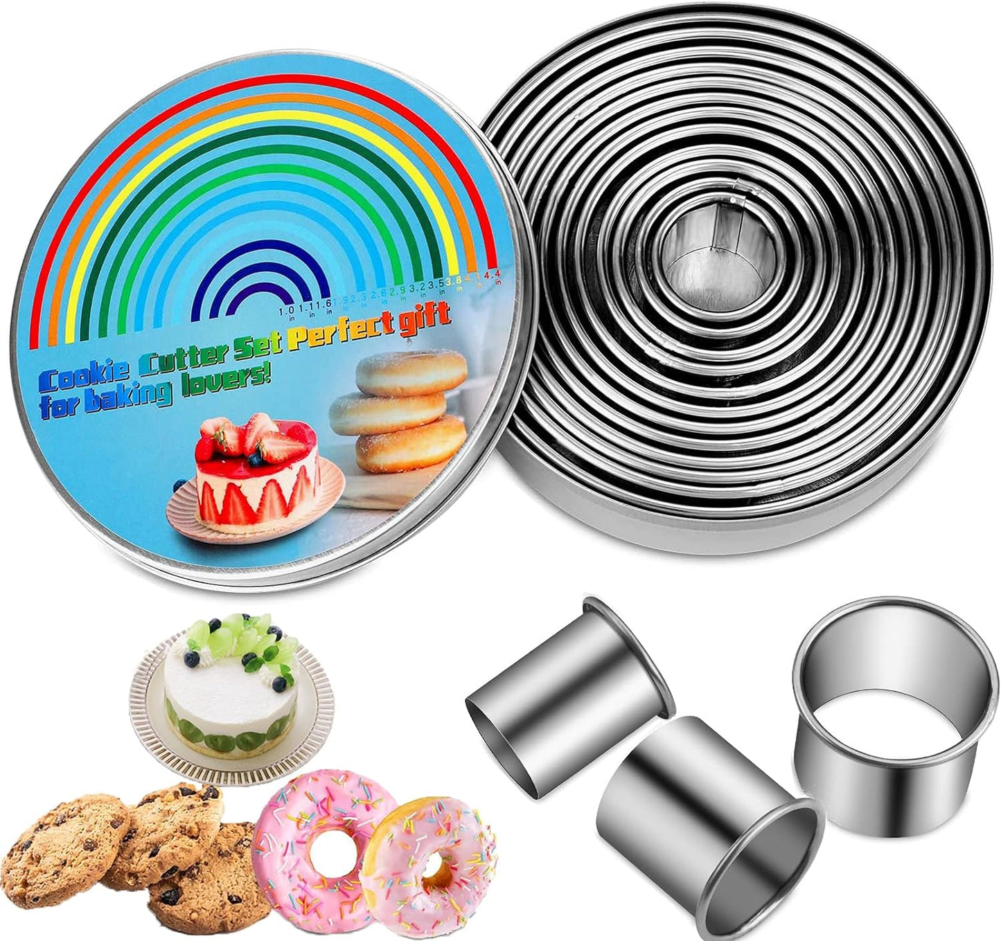 Set 12 Pzas Cortador Galletas Caja Hojalata Borde Liso Acero Inox