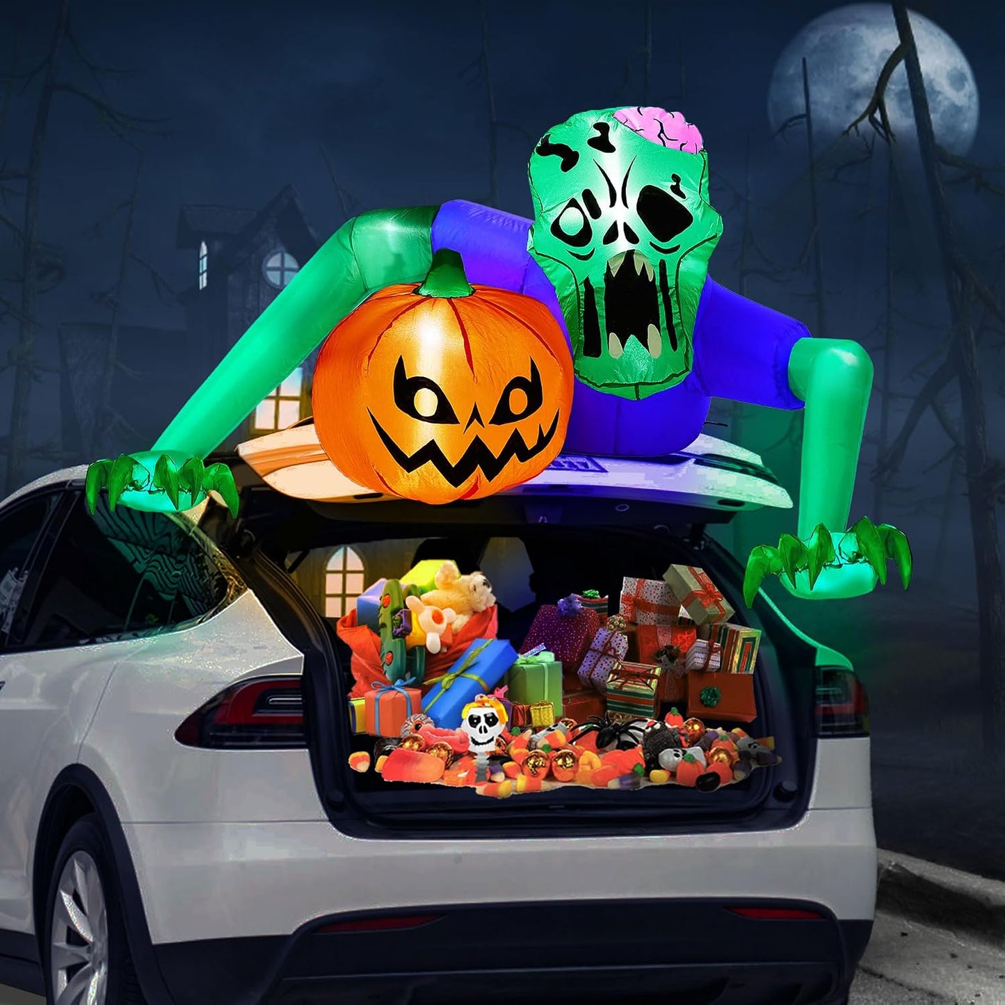 Inflable zombi verde LED decoración maletero SUV Halloween