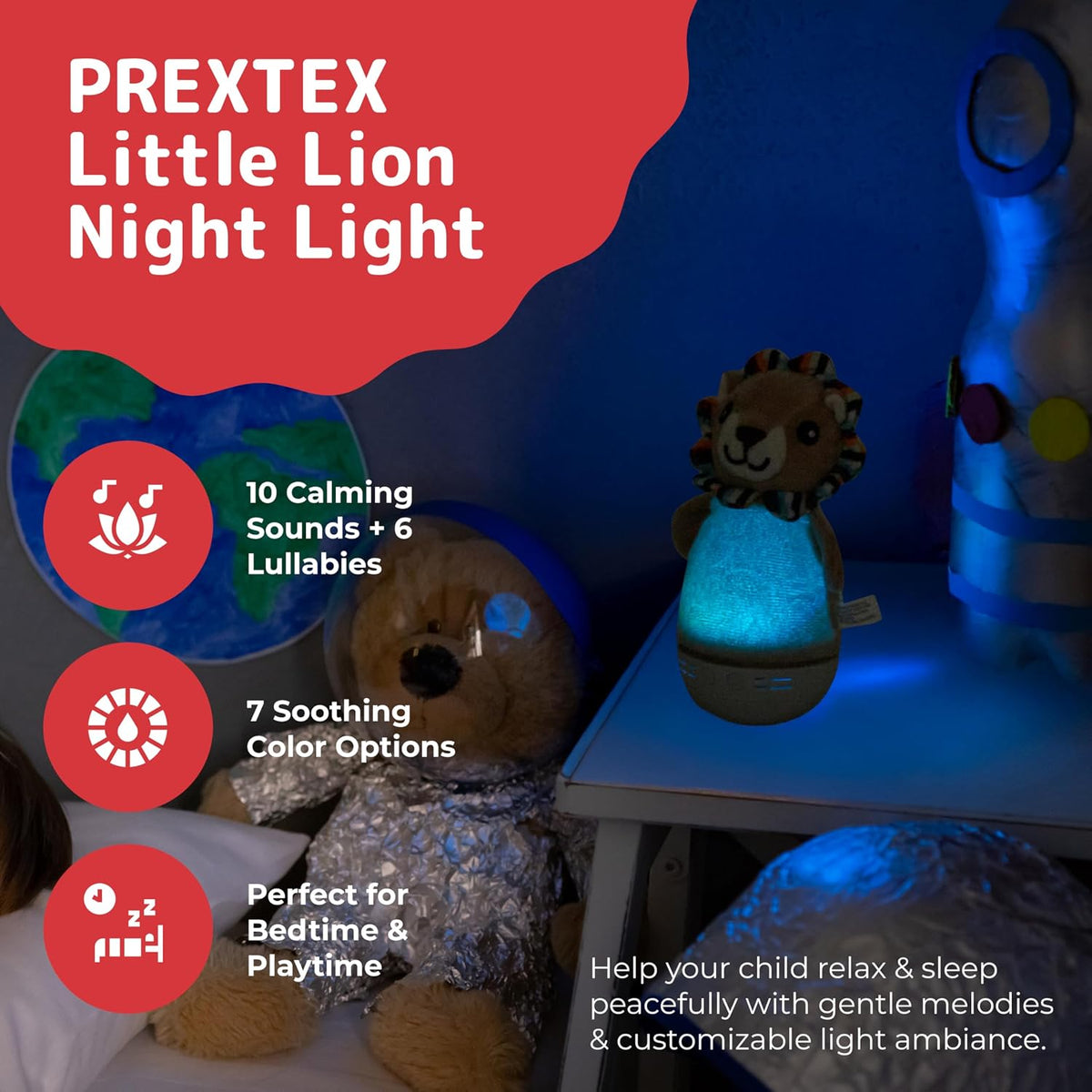 Luz Nocturna para Niños con 7 Colores y 10 Sonidos