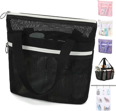 Organiz. ducha malla portátil con bolsillos secado rápido