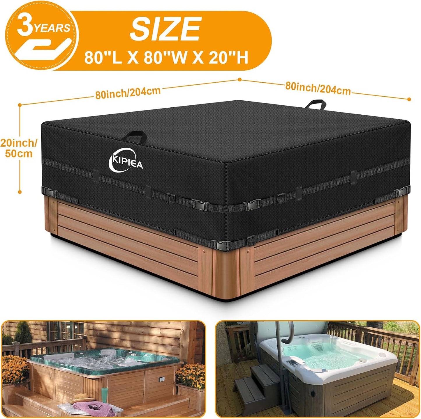 Cubierta bañera hidromasaje 600D poliéster 80x80x20" negro