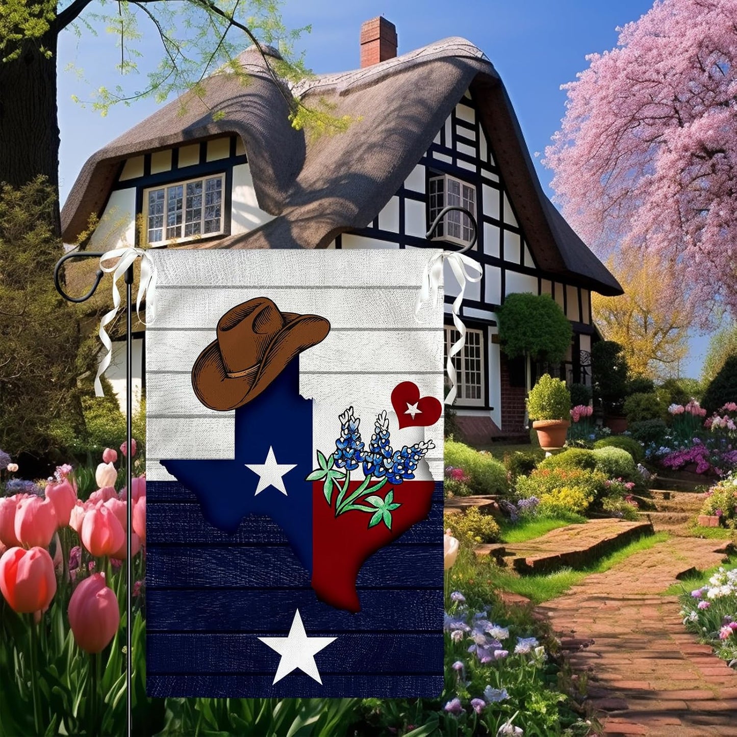 Bandera Texas 12x18pulg sombrero vaquero doble cara