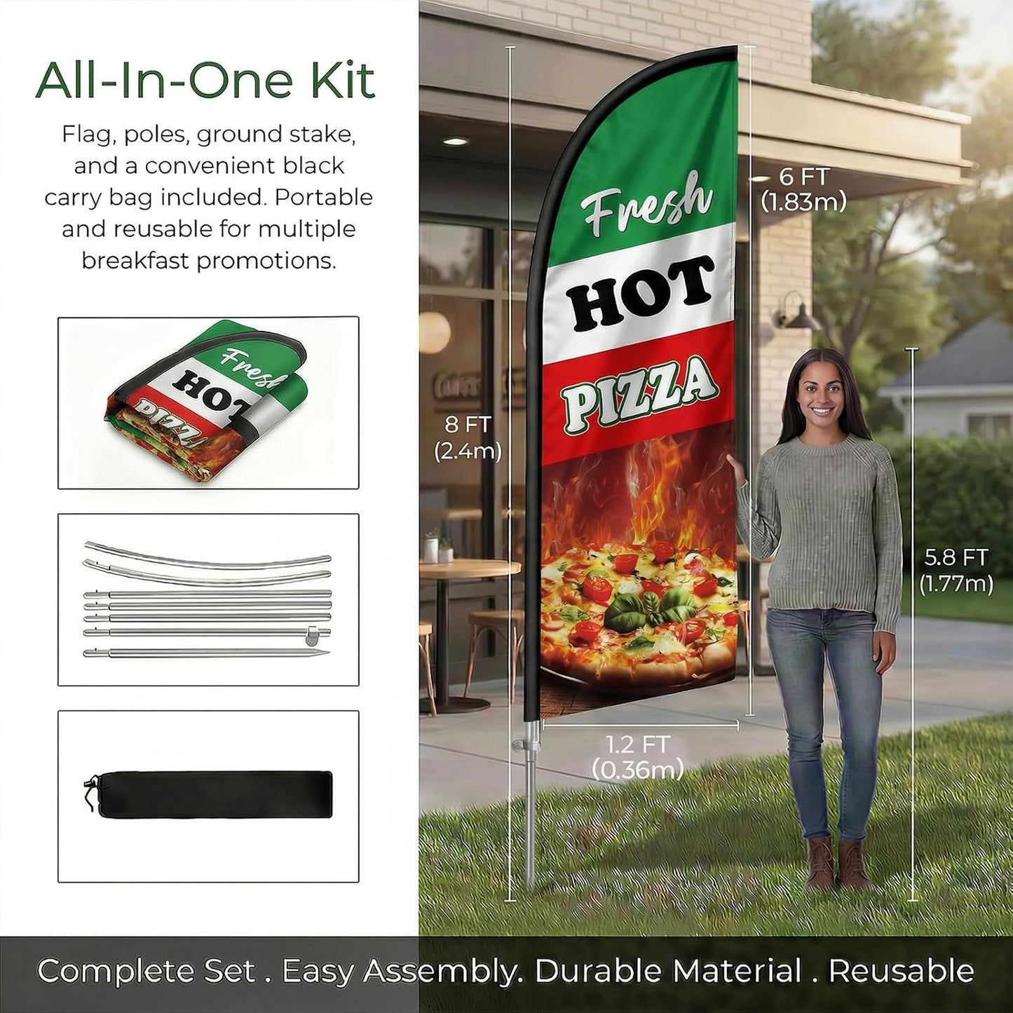 Bandera pizza 8ft con poste y pico tierra