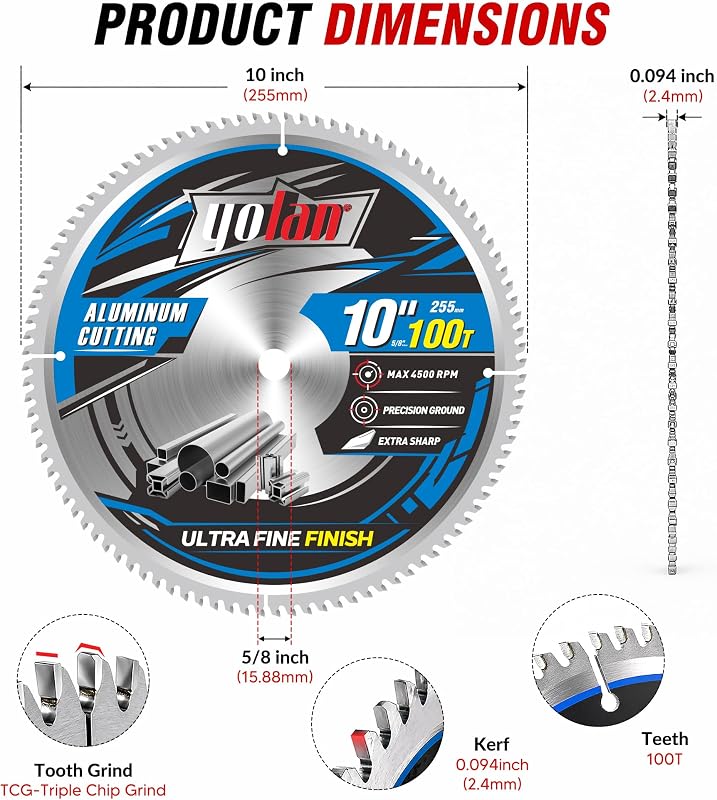 Hoja sierra aluminio 10pulg dientes TCG carburo 100T eje 5/8