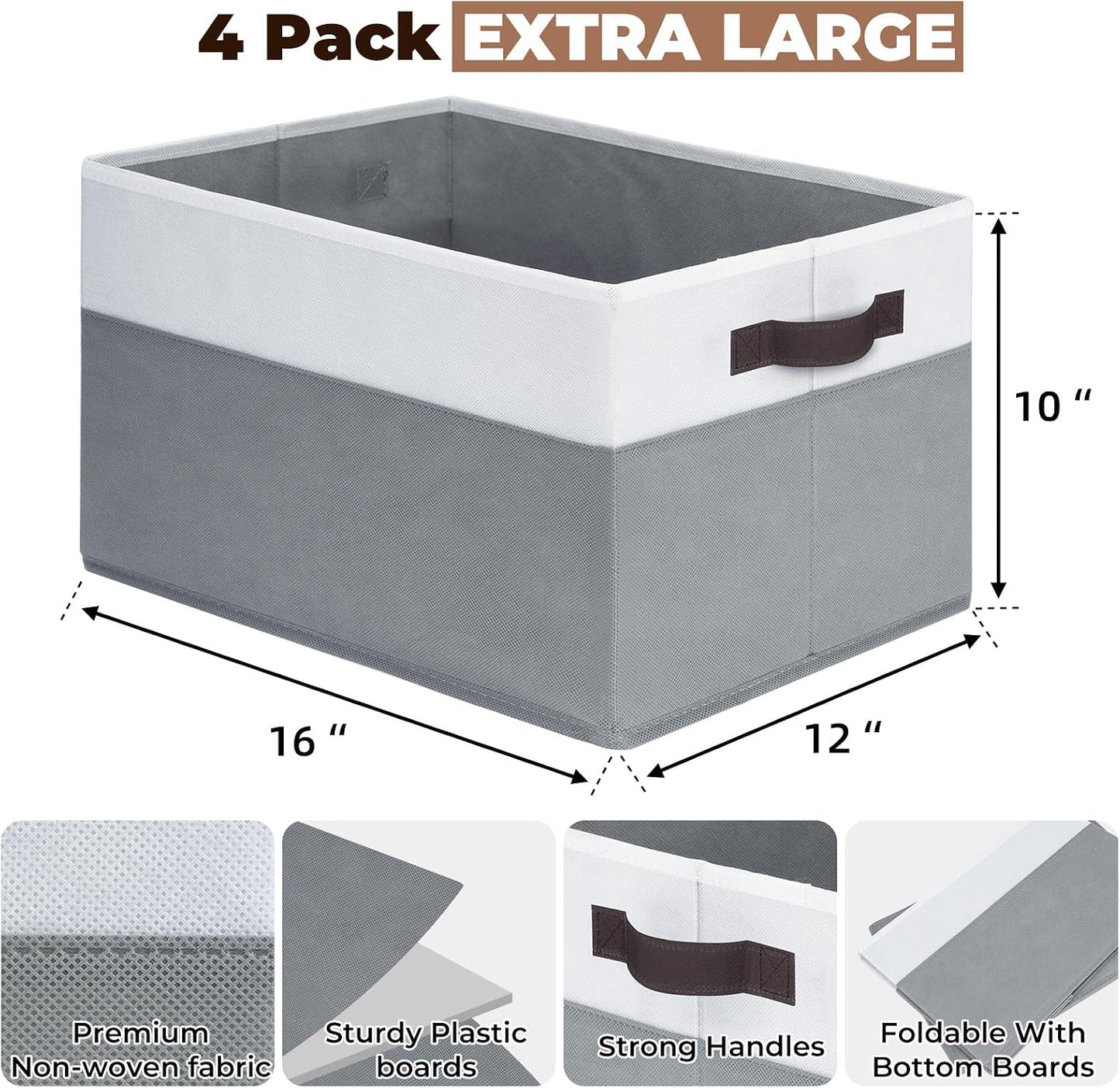 4 Cestas Almacenamiento 16x12" para Ropa Juguetes