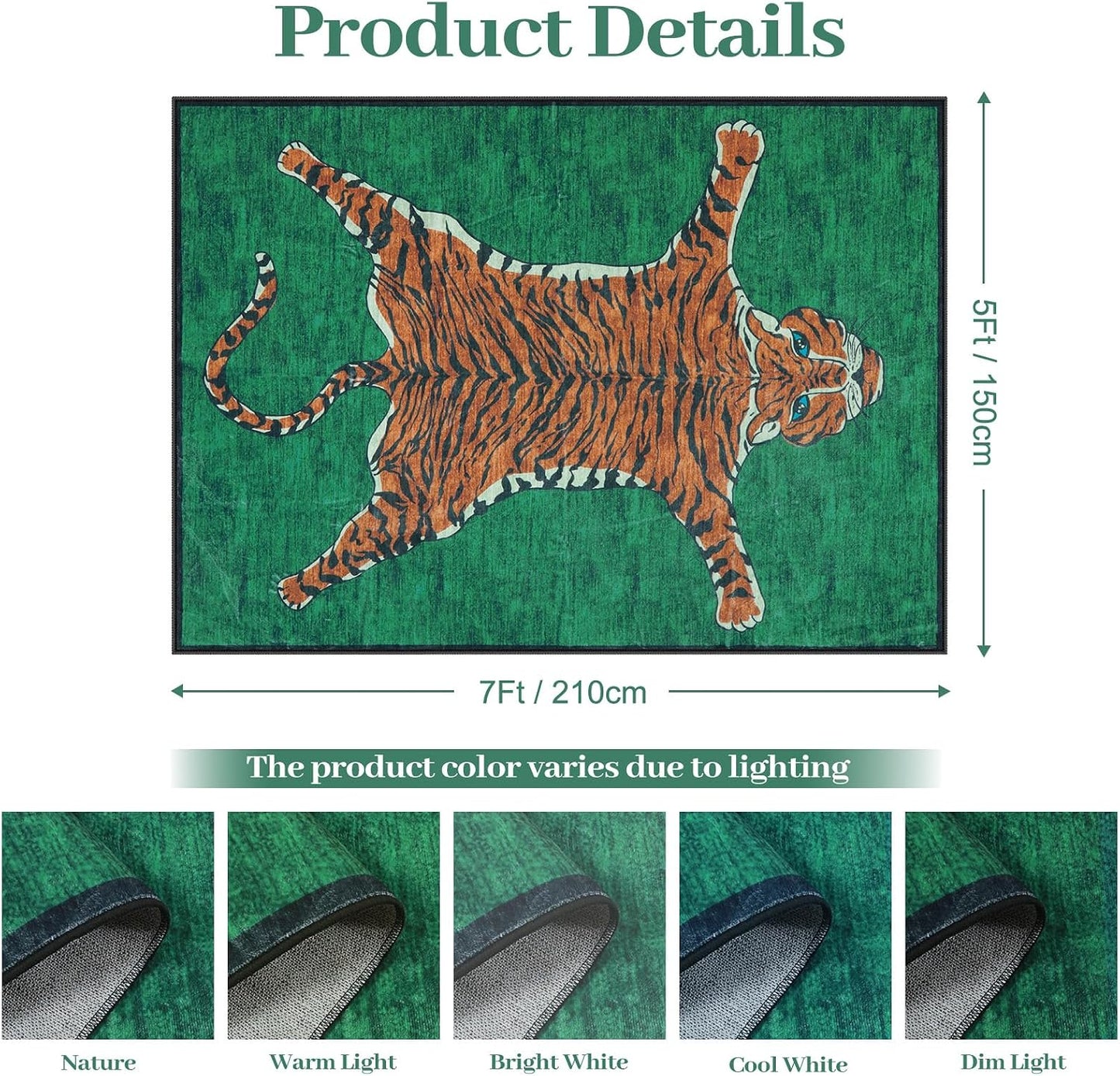 Alfombra tigre 5x7ft sala estar verde estampado animal