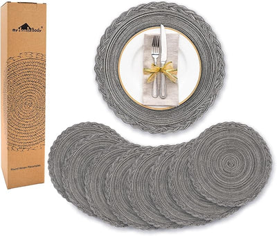 Set 8 manteles redondos trenzados gris hilo plateado