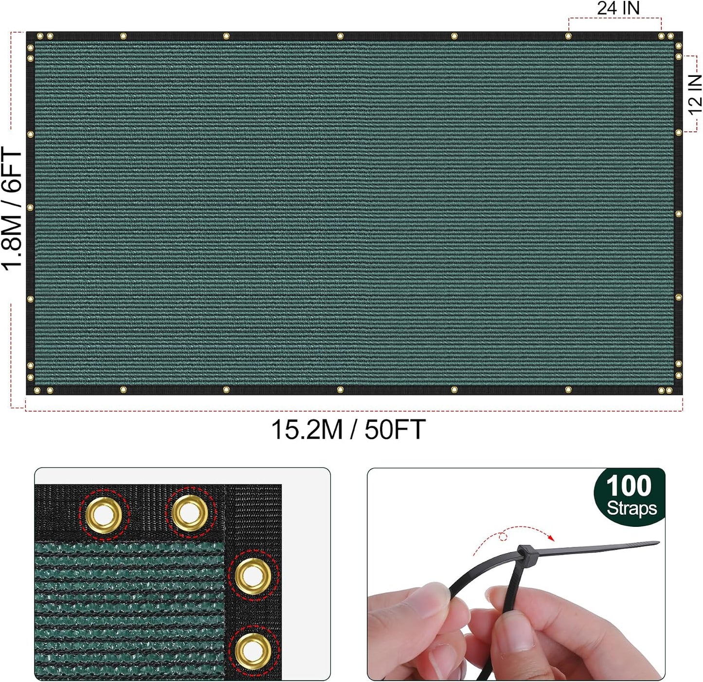 Malla resistente verde 6x50pies 100 correas valla cadena
