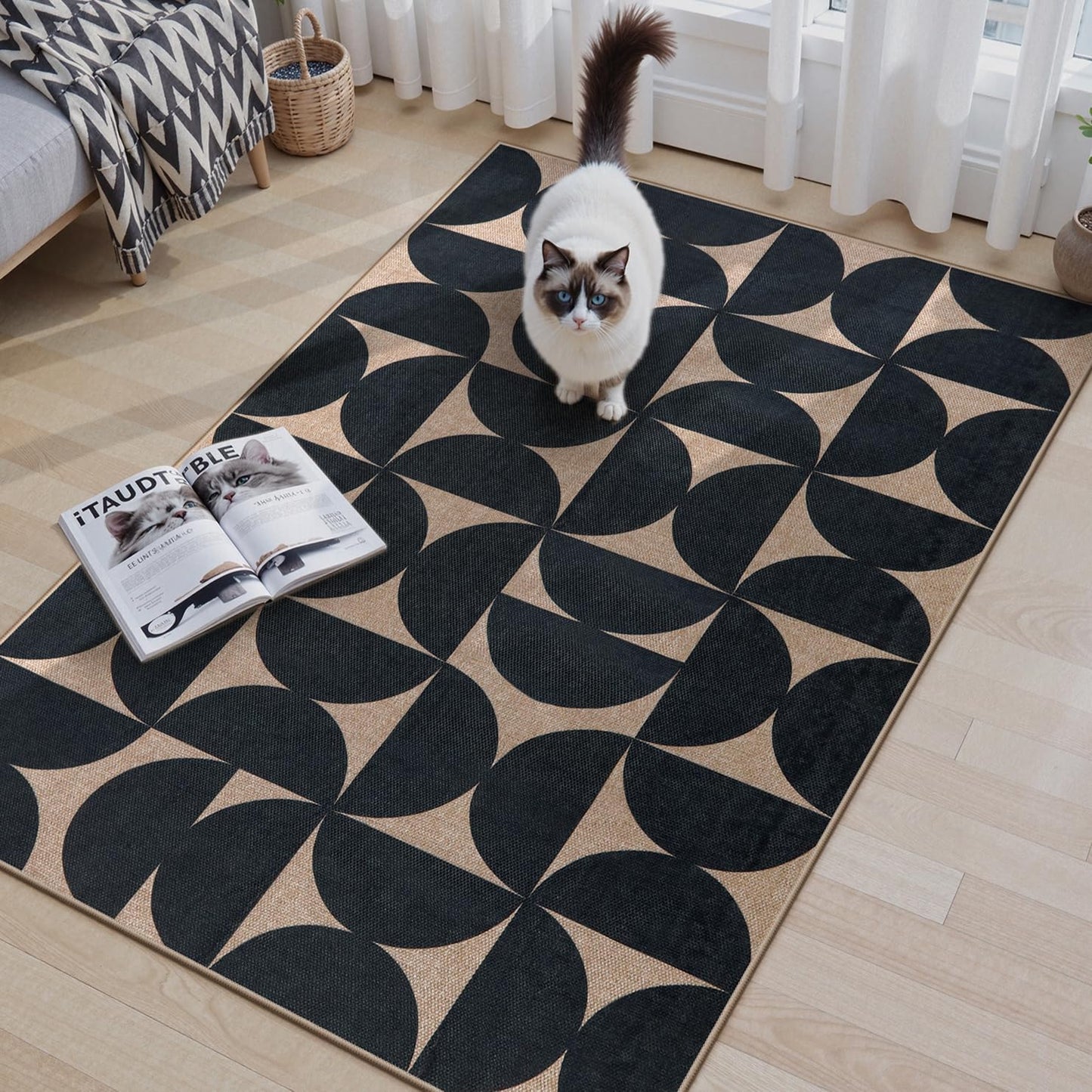 Alfombra Yute Geométrica 3x5ft Lavable para Interior