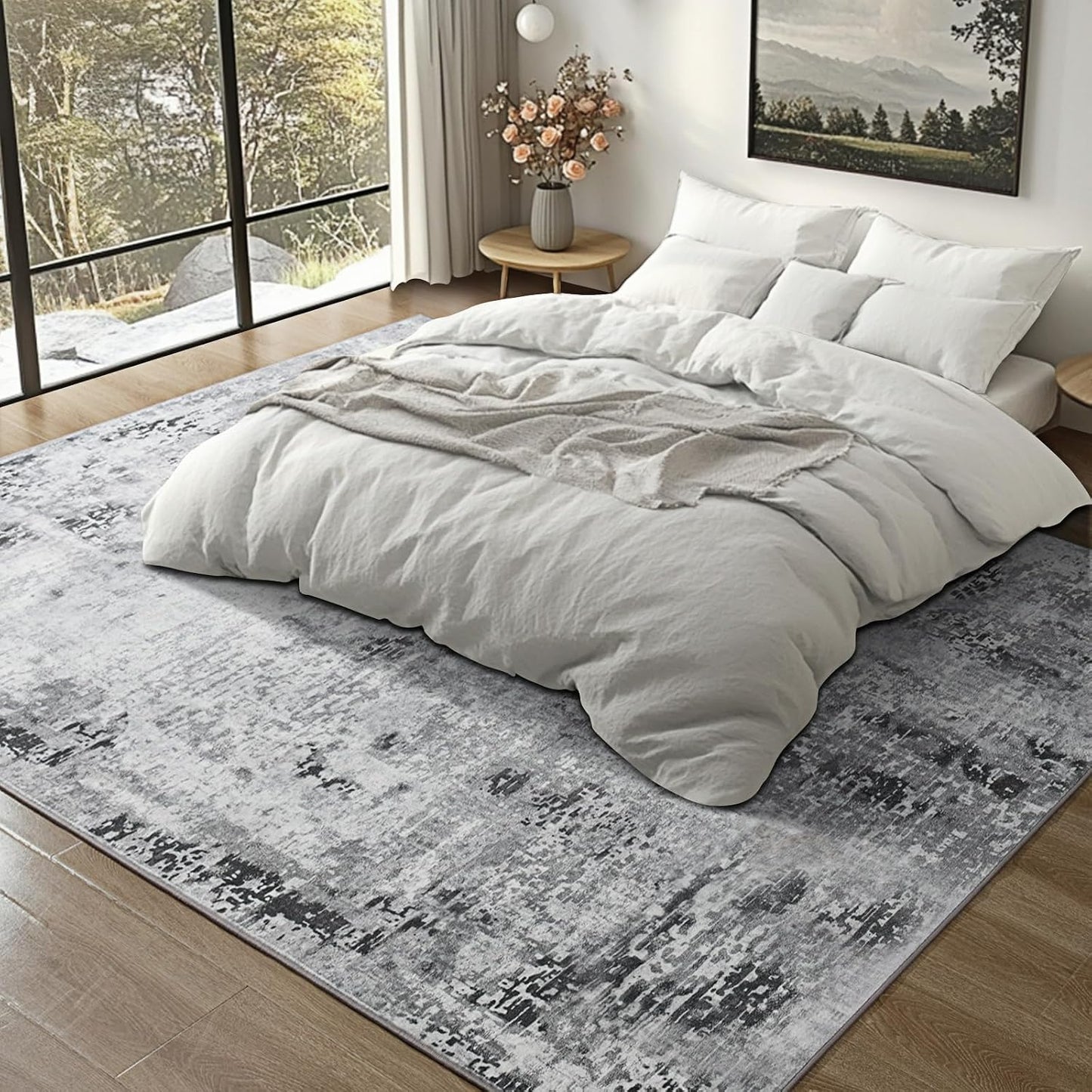 Alfombra sala 5x7ft gris antiderrap abstracta