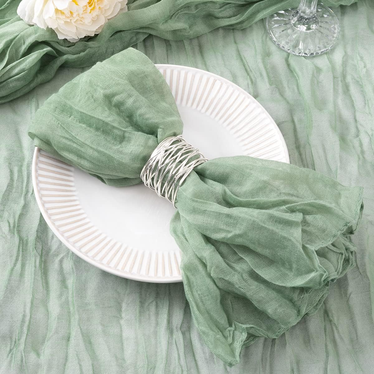 100 Servilletas Gasa Verde Salvia 21x21pulg Bodas Fiestas