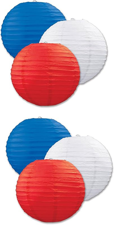 6 Linternas Papel 9.5pulg Rojo Blanco Azul
