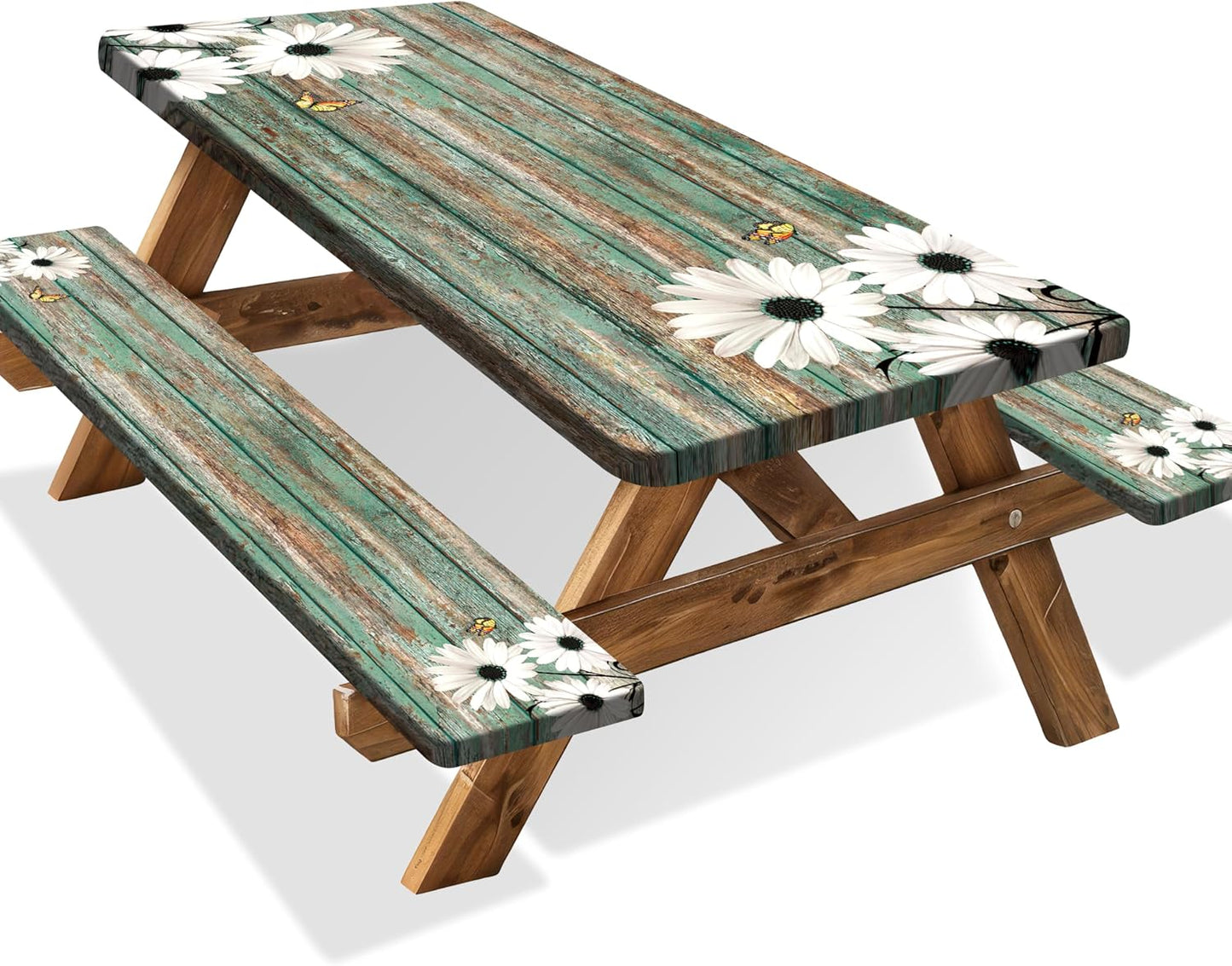 Mantel picnic flores grano madera impermeable ajustable