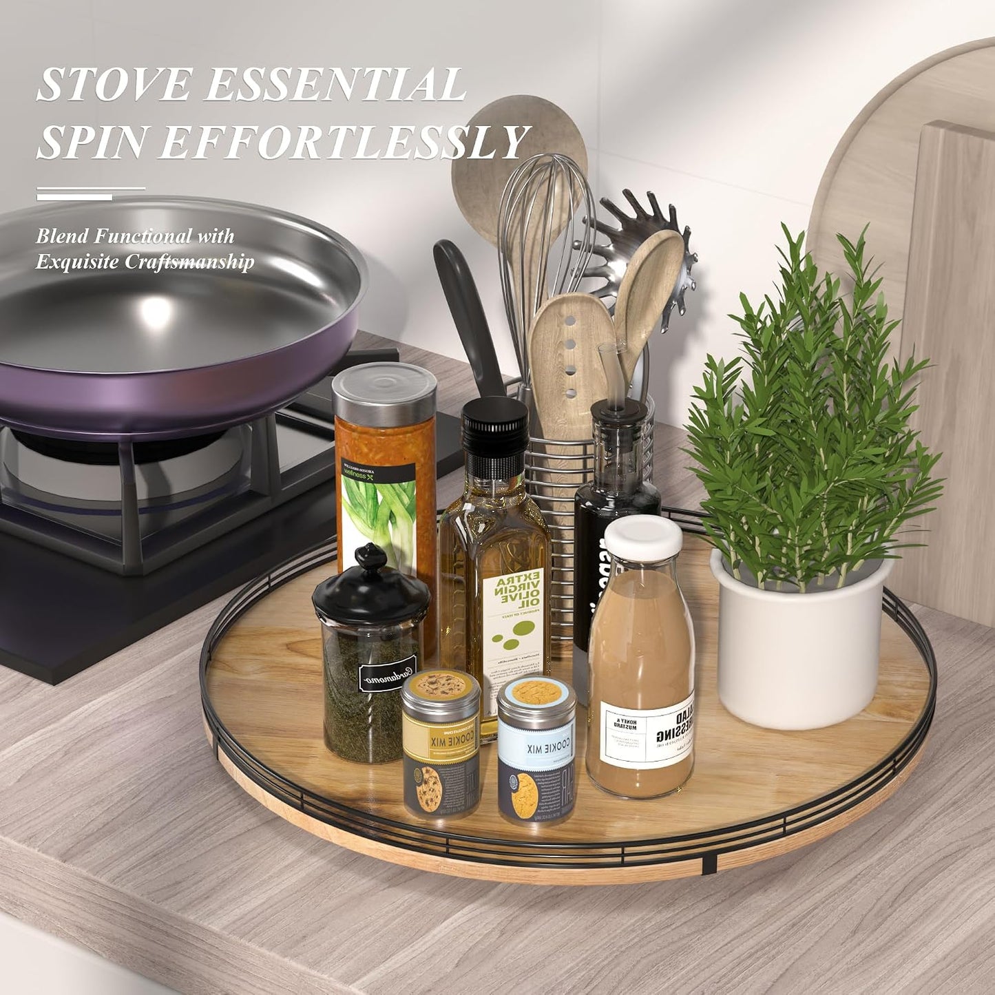 Tabla giratoria roble 21pulg estilo rústico para cocina