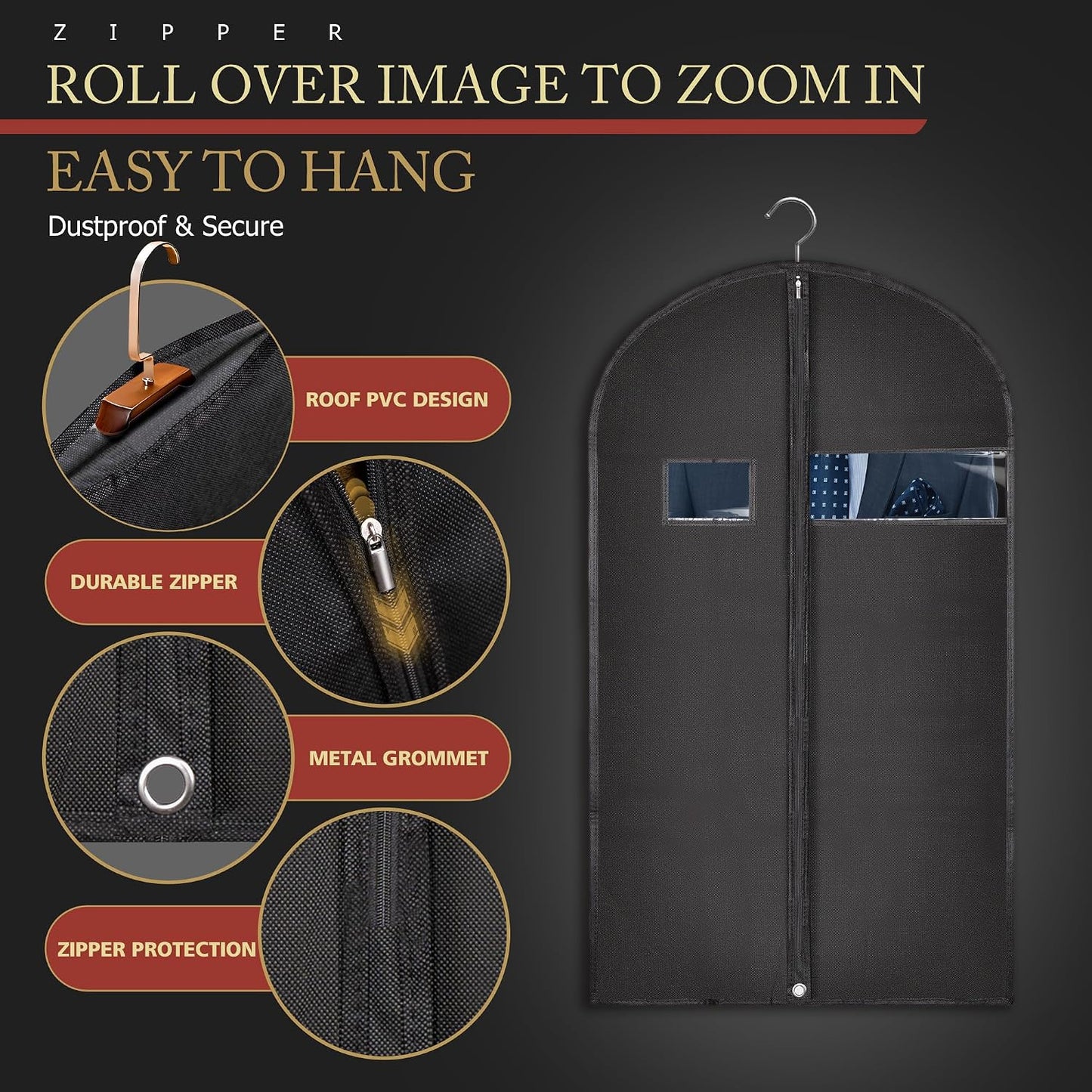 10 Bolsas Ropa 40" Viaje con Cremallera y Ventana Negro