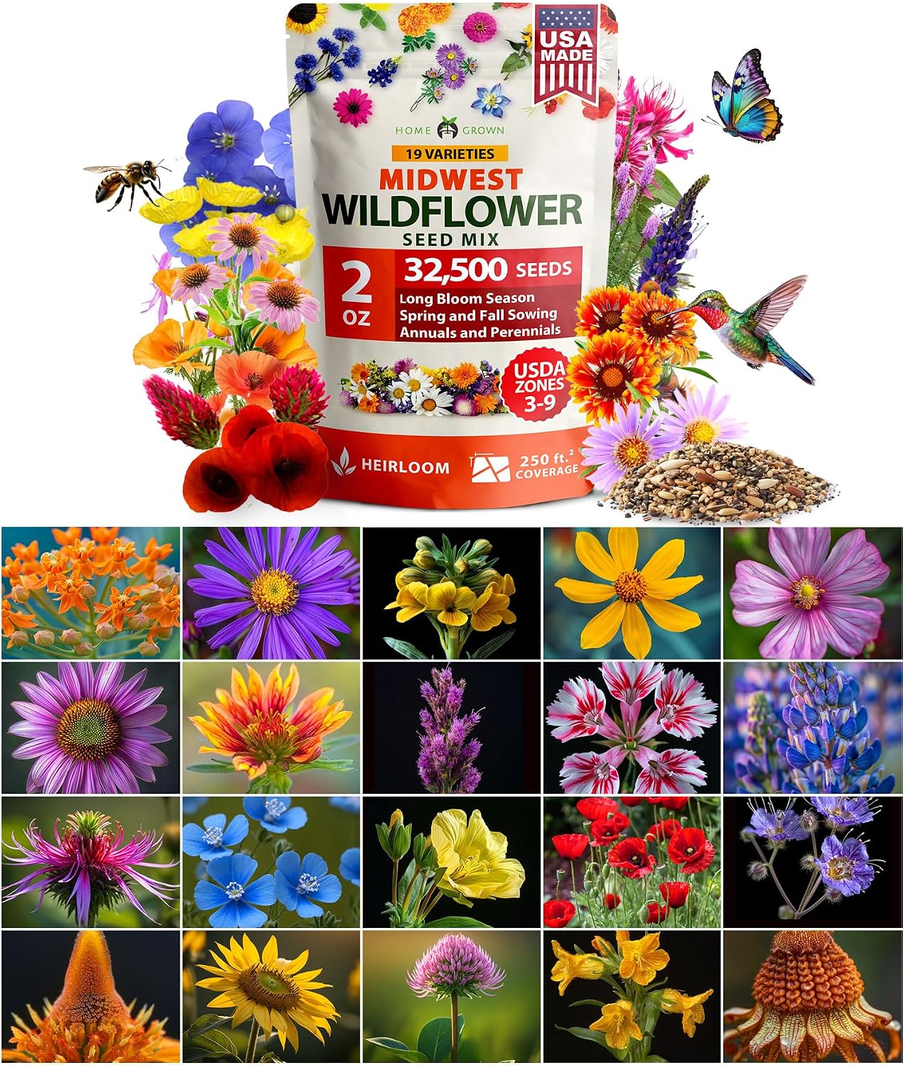 Semillas flores silvestres 2oz 15 variedades anuales y perennes
