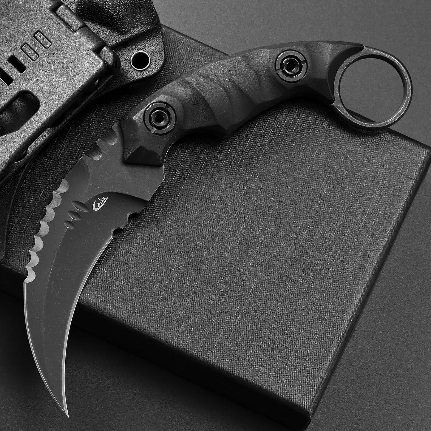 Cuchillo D2 acero fibra vidrio mango Kydex negro