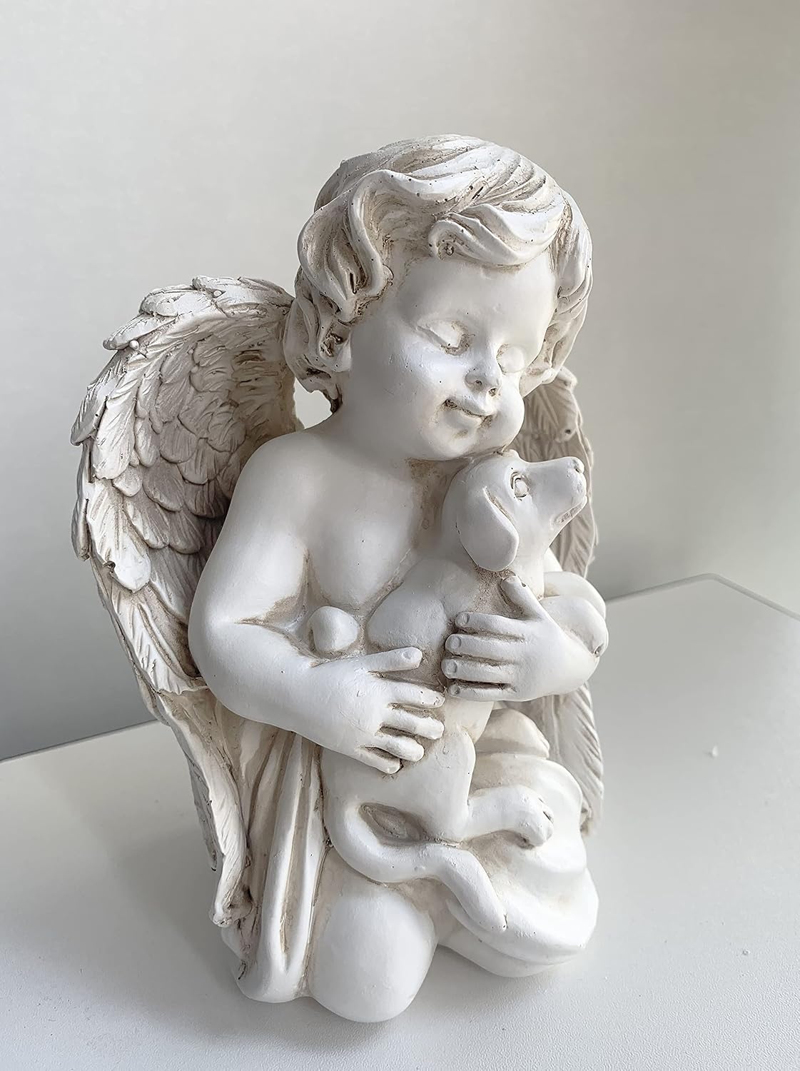 Estatua ángel resina 7" con perro figura hogar jardín