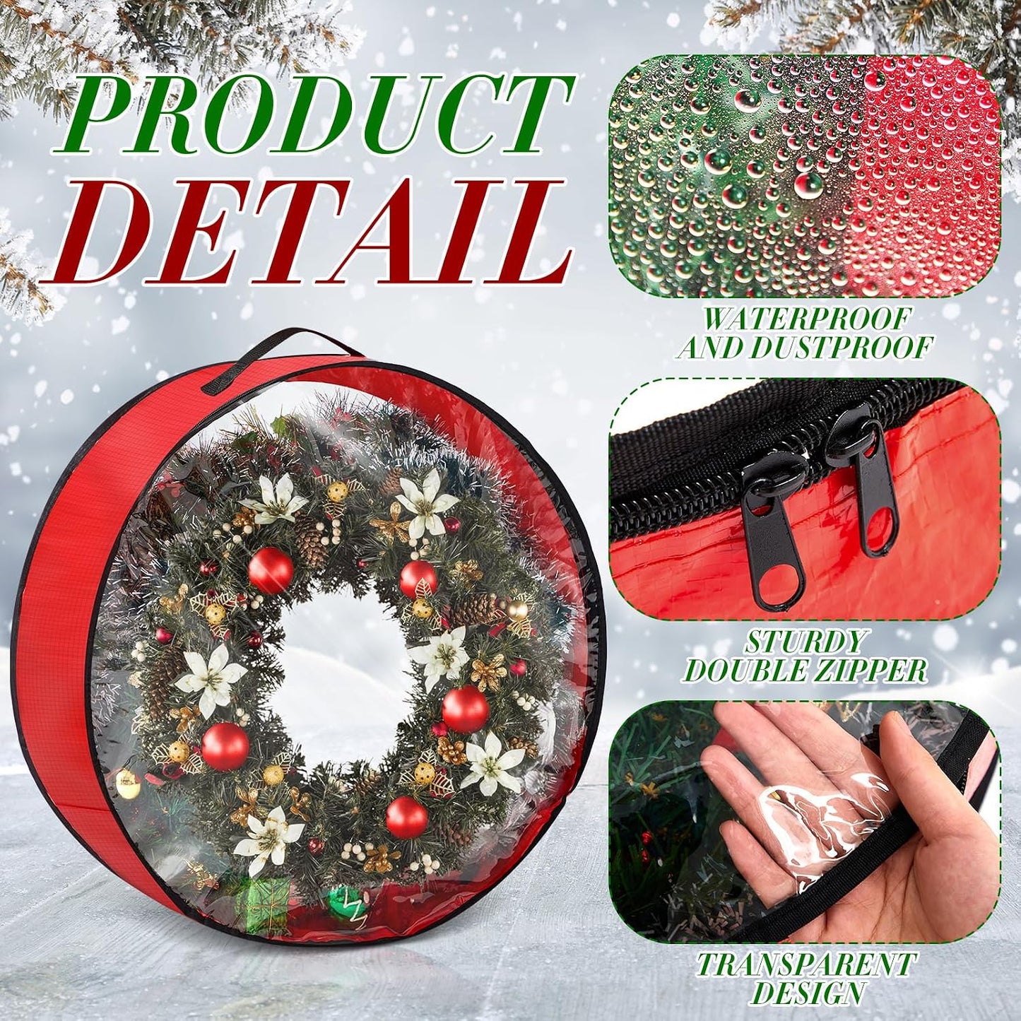 4 bolsas almacenamiento corona Navidad con ventana
