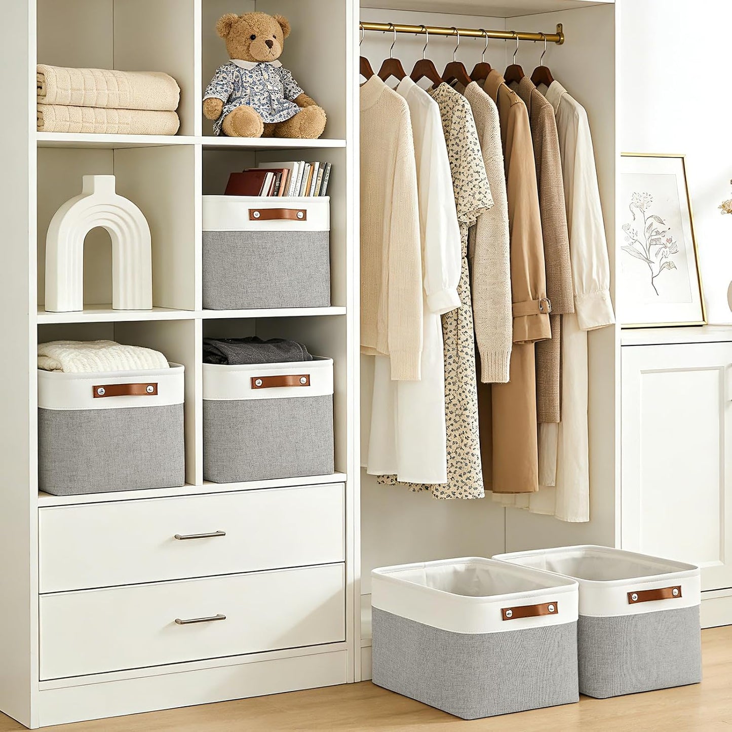 3 Pzas Cestas Lino para Closet Estante Ropa Hogar