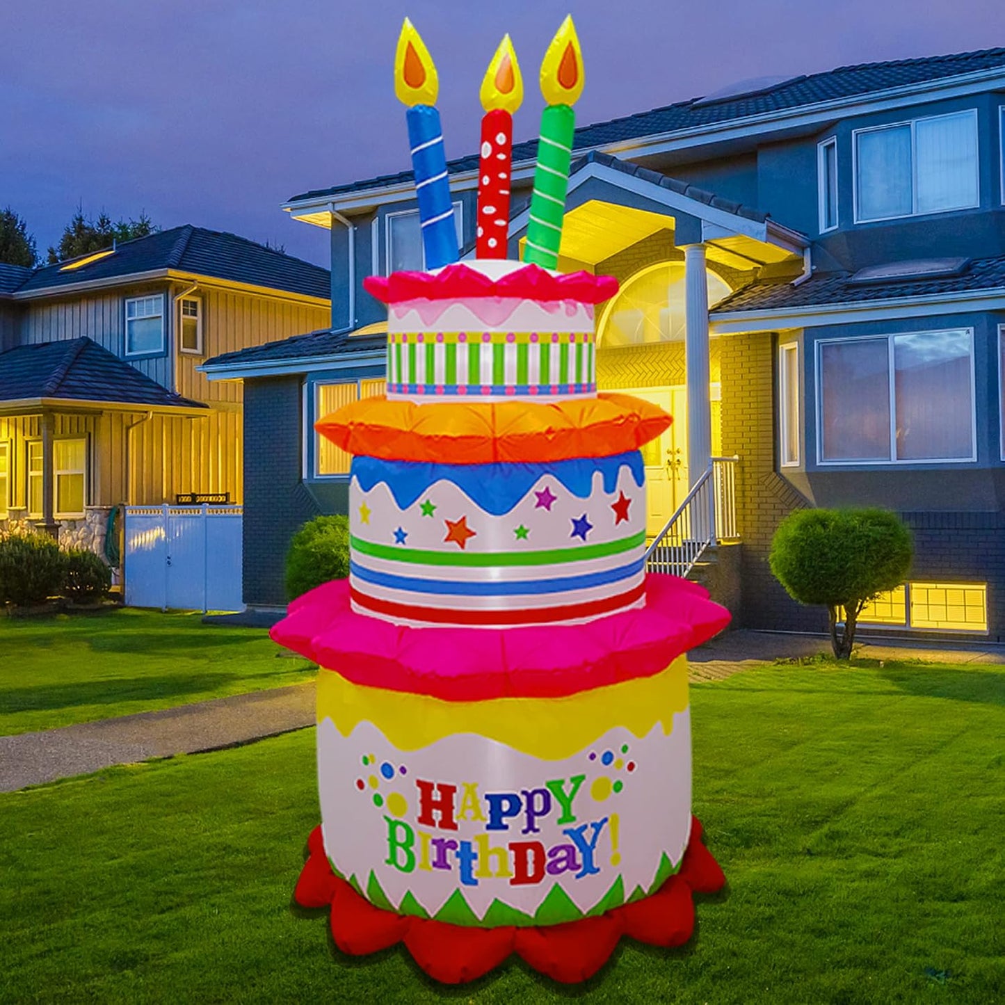 Pastel inflable cumpleaños 6ft con velas decoración exterior