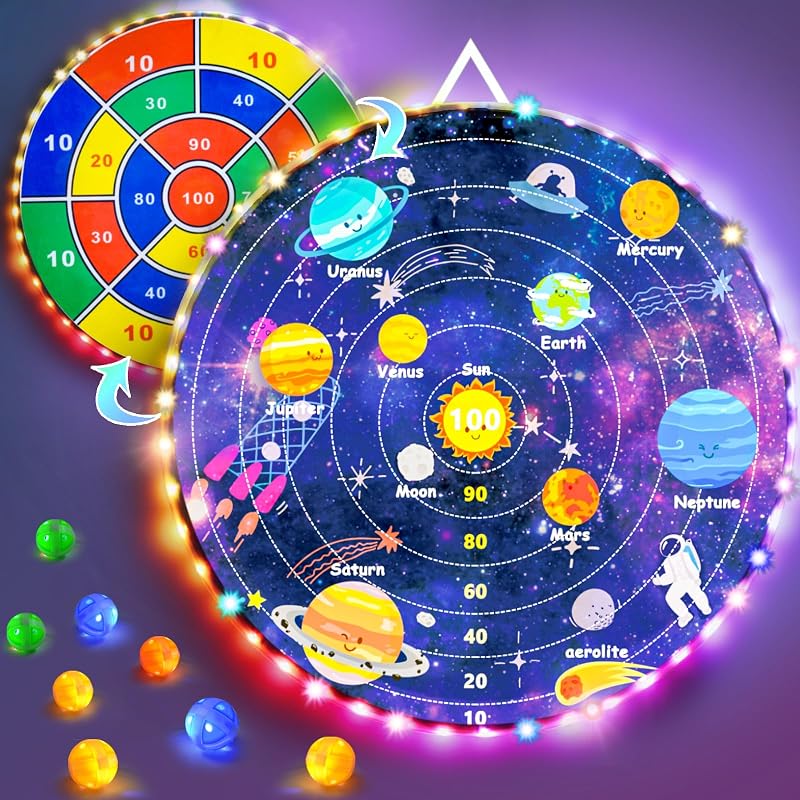 Tablero dardos LED 2en1 29pulg para niños con bolas adhesivas