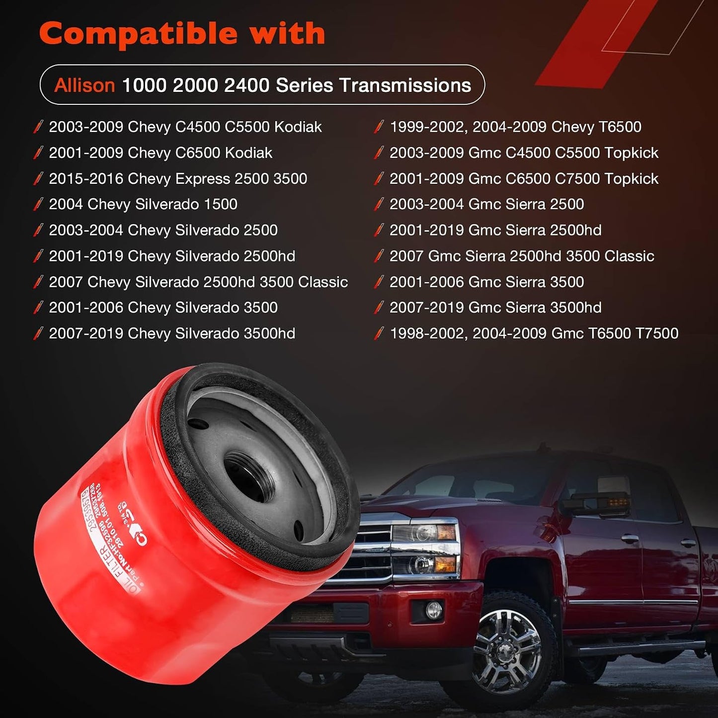 Filtro transmisión comp Allison 6.6L Chevy/GMC 2500HD 6 Pzas