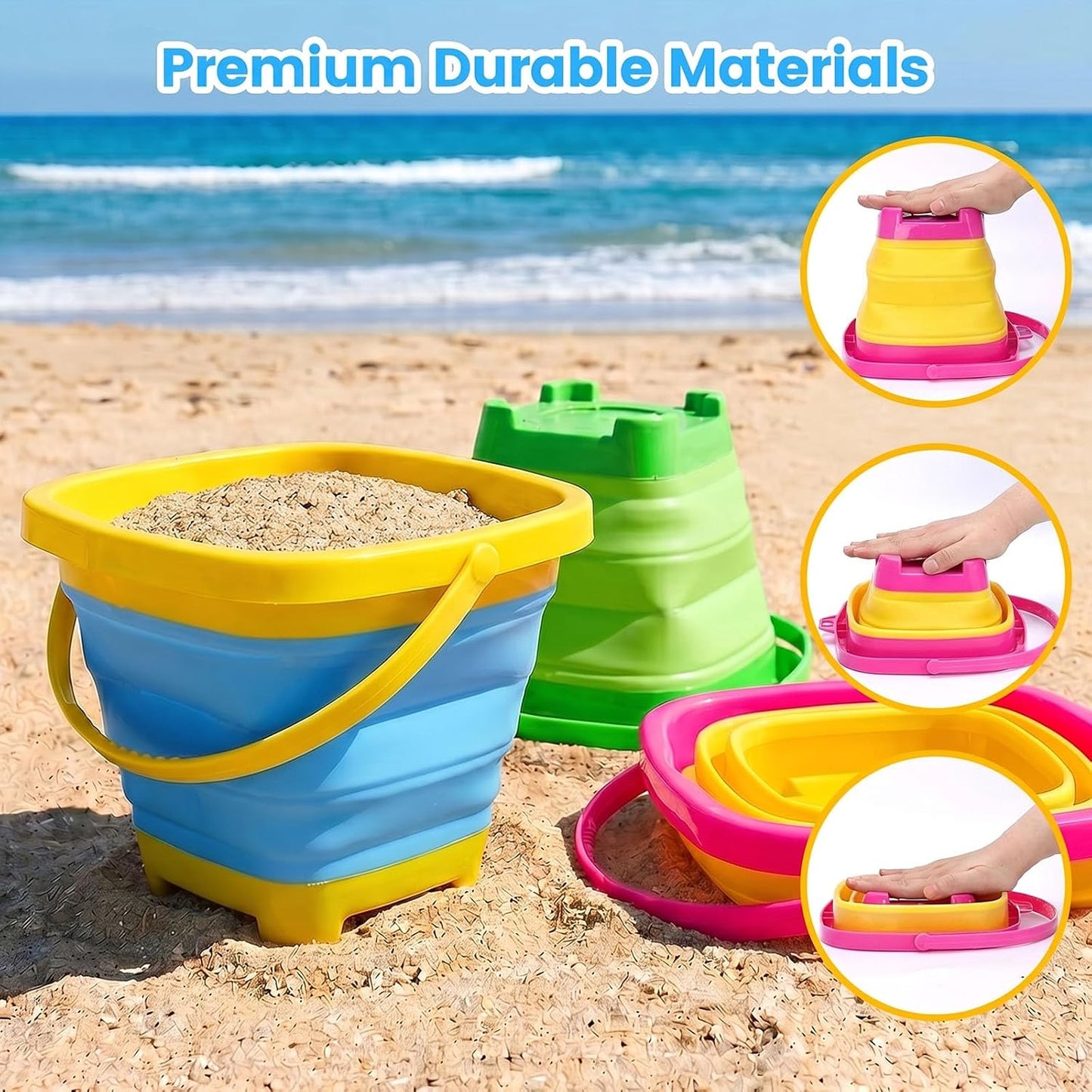 3 Cubos Silicona Plegables 2L para Juguetes Playa y Campamento
