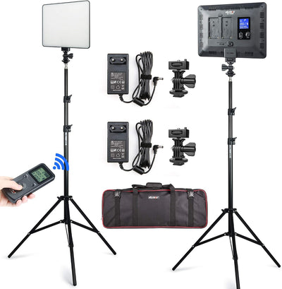 2 Luces LED Regulables 3300K-5600K con Soporte y Control Remoto