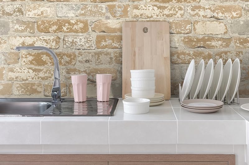 Papel tapiz ladrillo estucado marrón adhesivo decorativo