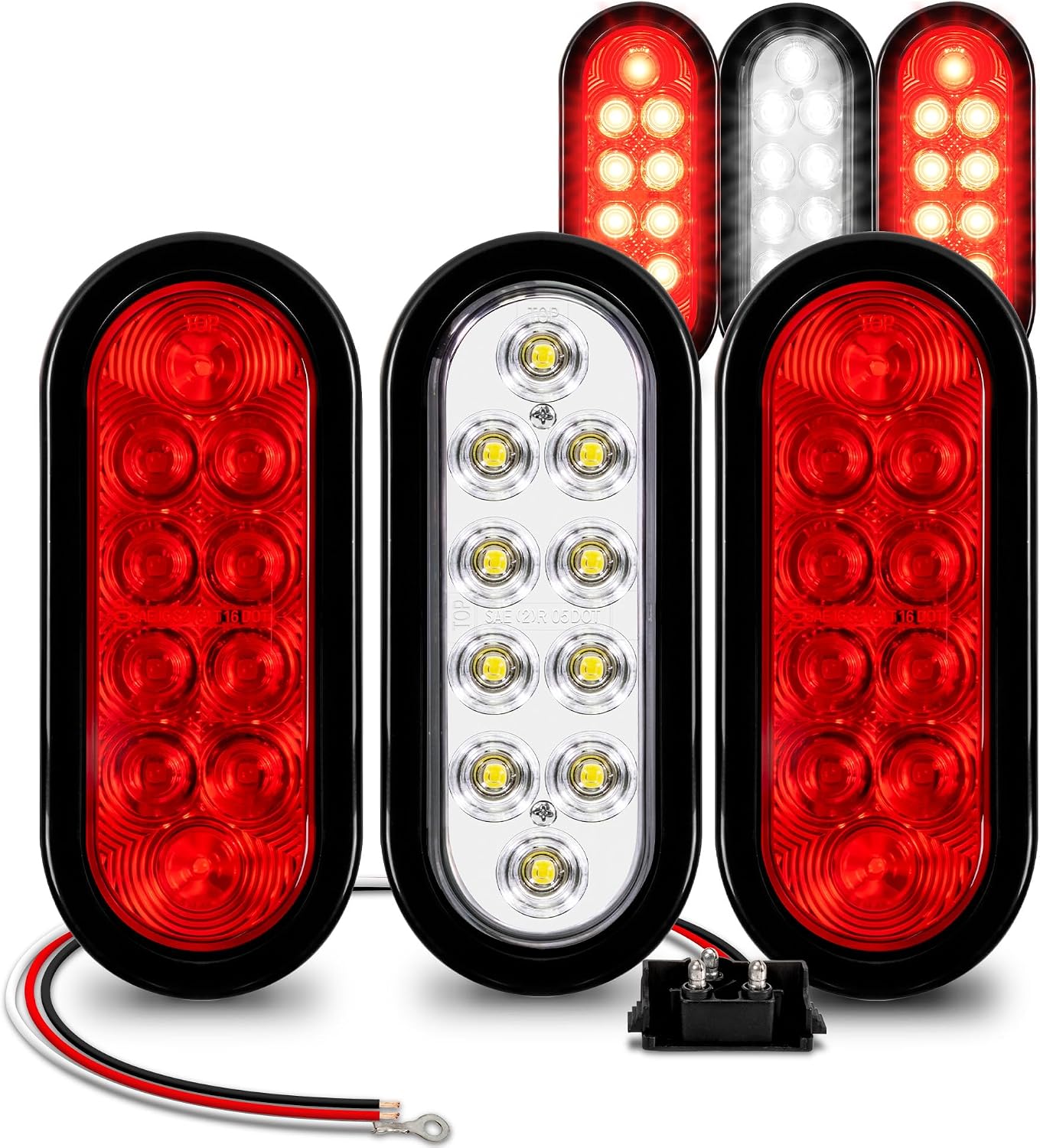 Luces traseras LED ovaladas remolque 6" 2 color ámbar 2 rojo
