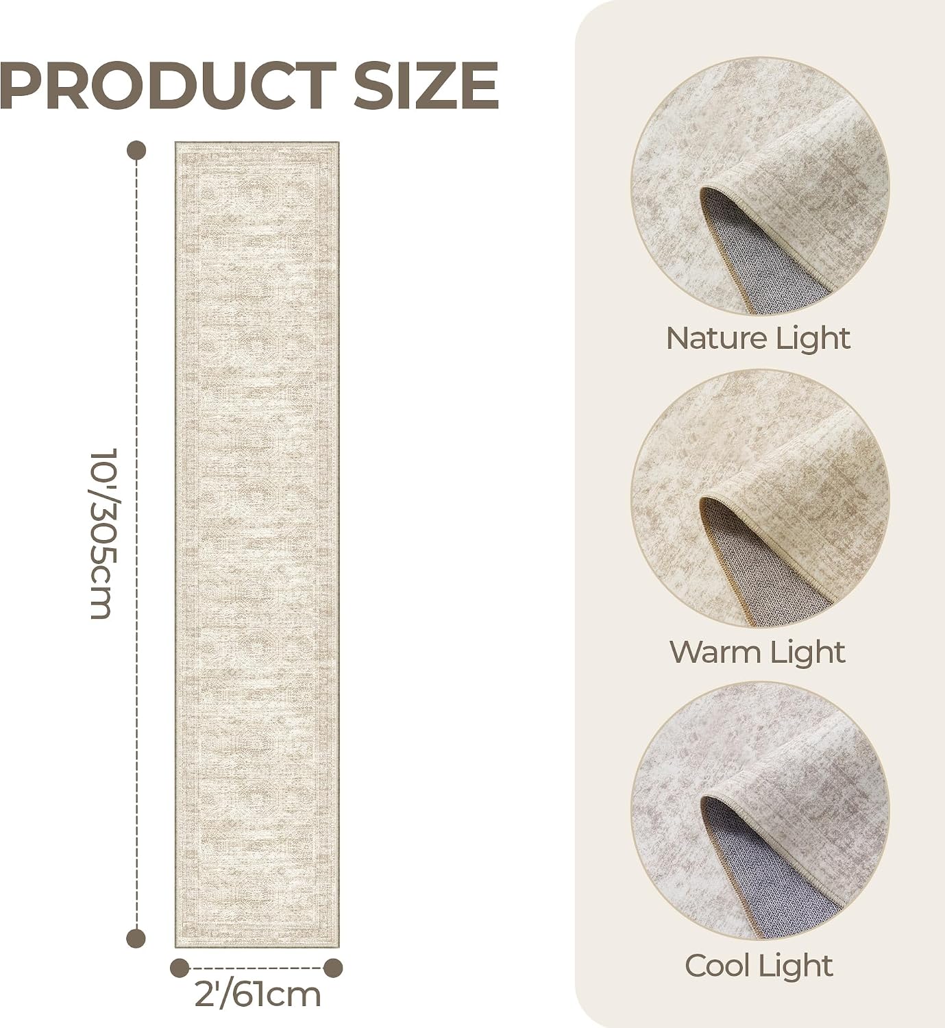 Tapete pasillo lavable ultrafino antiderrap 2x10ft beige