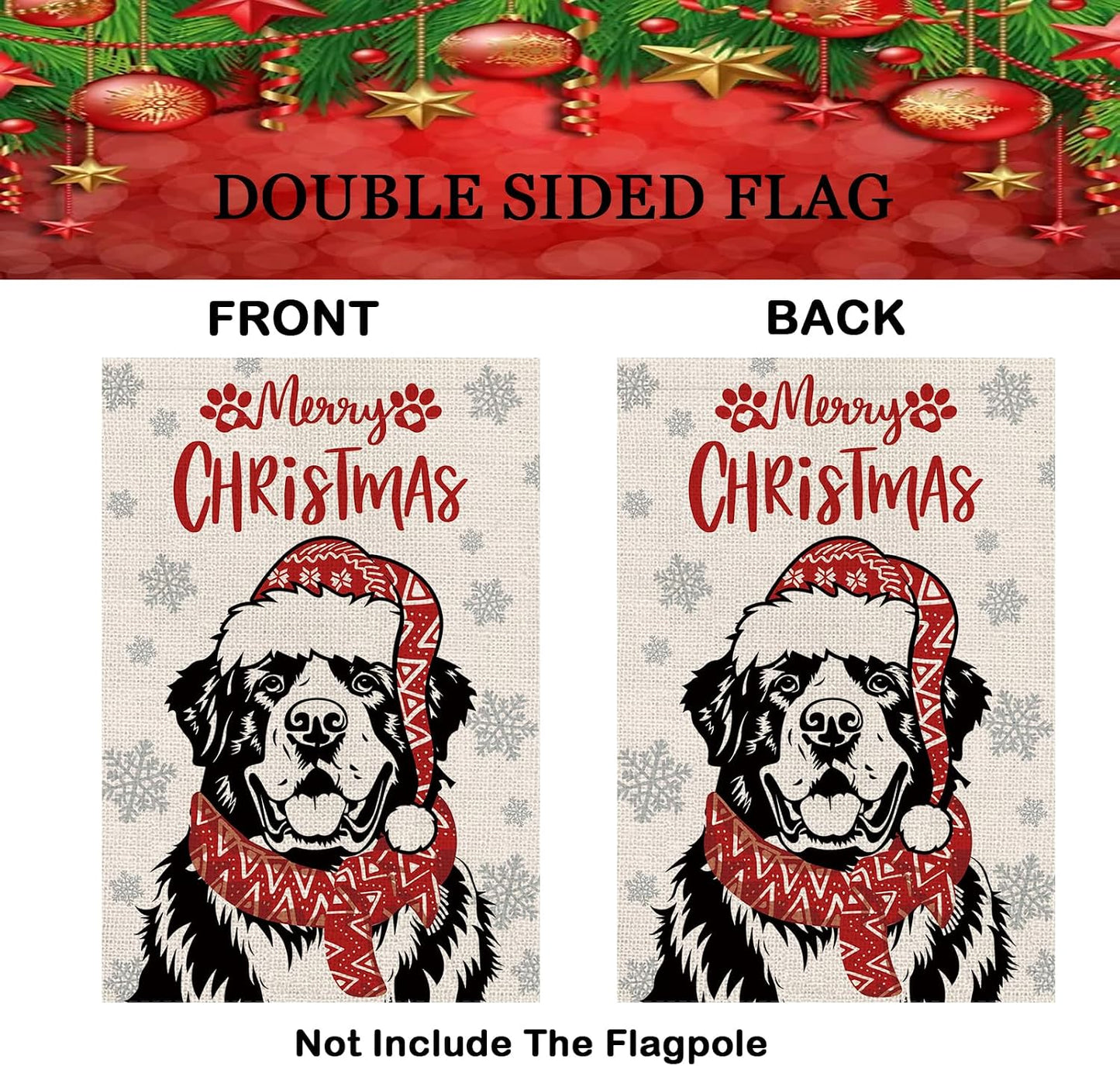 Bandera Navidad Perro San Bernardo Bufanda 12.5x18" Exteriores