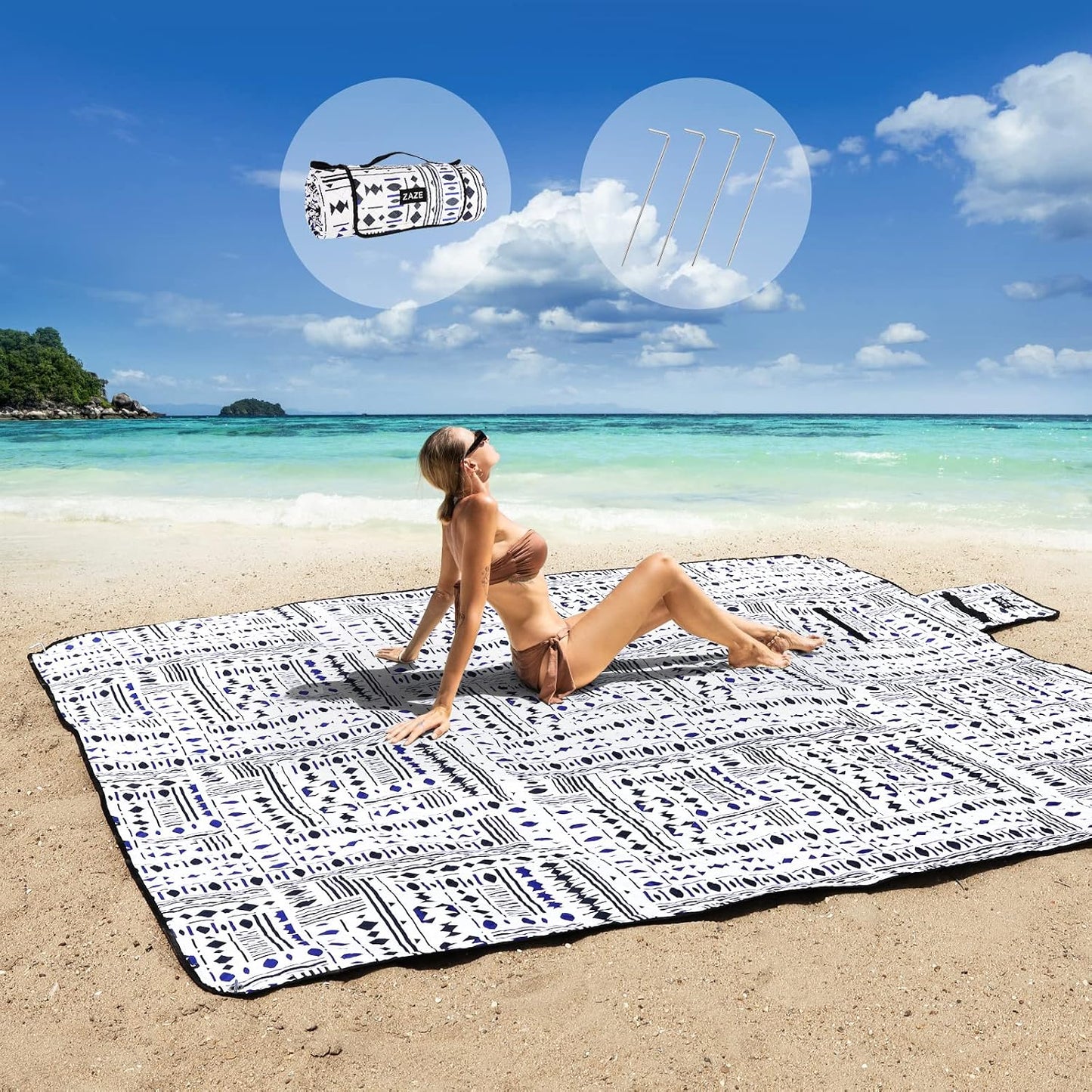 Manta picnic playa 80x80 impermeable plegable negro azul
