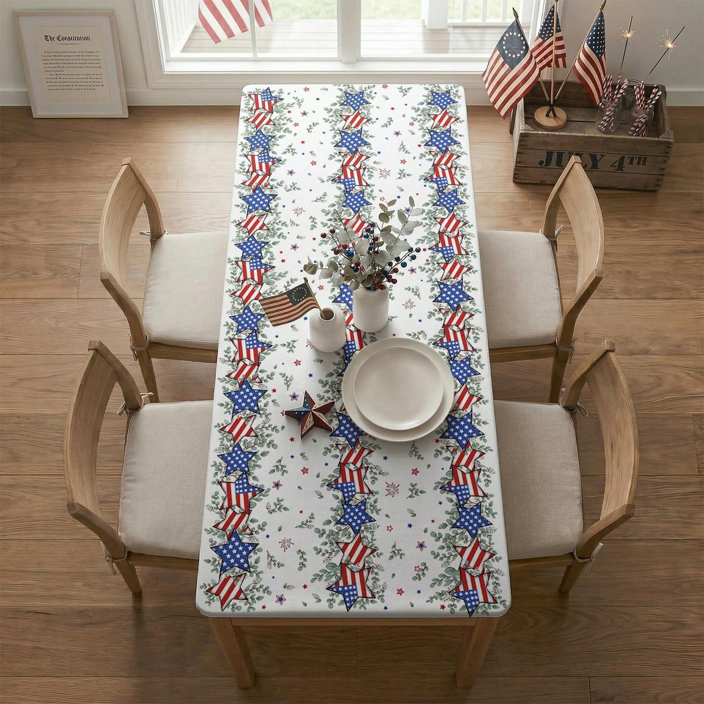 Mantel ajustable 72x30pulg diseño patriótico rayas y estrellas