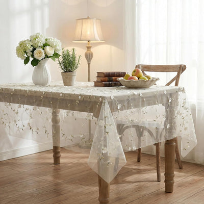 Mantel floral de gasa blanca 60 x 60 pulgadas cuadrado flores beige
