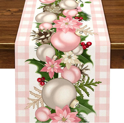 Mesa navidad rosa diseño búfalo cuadros decoración