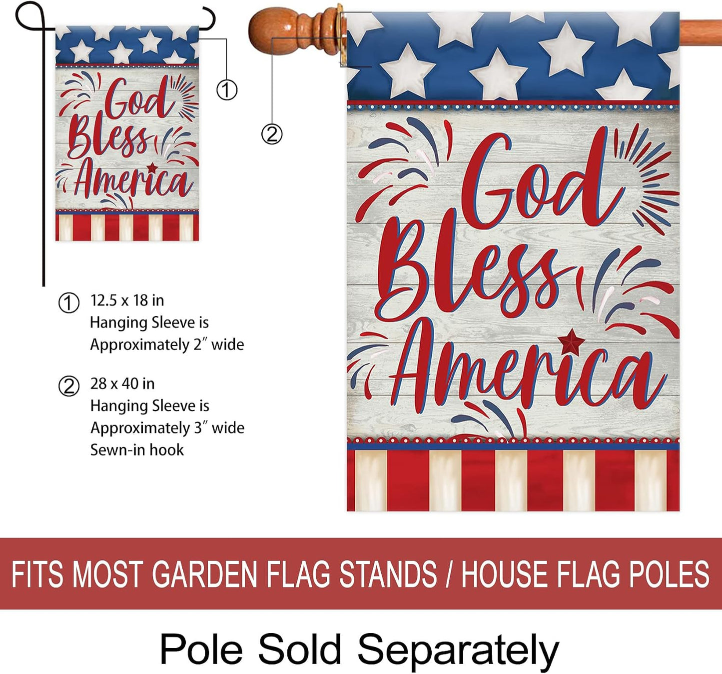 Bandera patriótica doble cara 28x40" God Bless America
