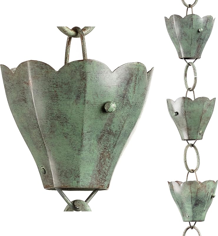 Cadena lluvia tulipanes 8.5ft 13 tazas cobre puro azul verde
