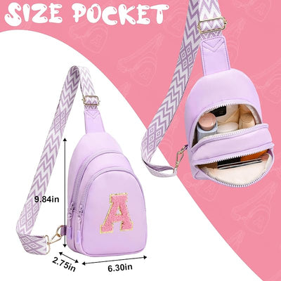 Bolsa bandolera riñonera para niñas con letra inicial púrpura
