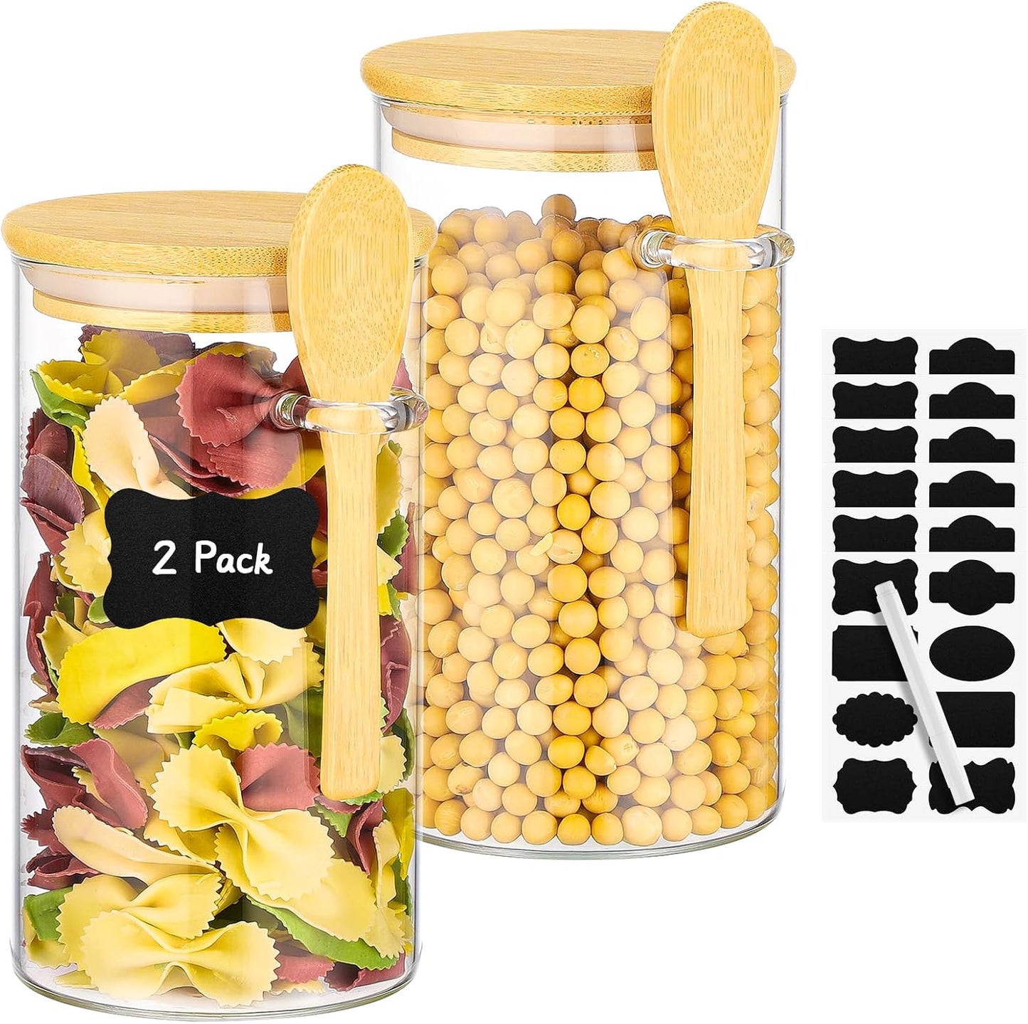 Tarros vidrio 23oz set 2 con tapas herméticas cuchara