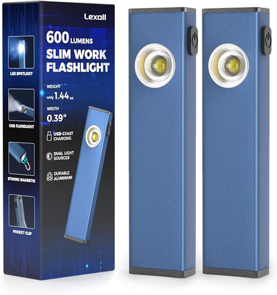 2 Luces Trabajo Recargables Led 600lm Cob Magnética Clip Bolsillo